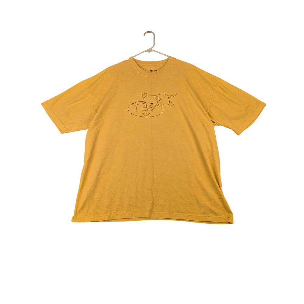 Baby Young Miko Mustard Yellow Graphic T-Shirt Mens XL Kitty Record Line Art USA